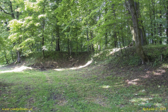 Dw&oacute;r obronny w Łodygowicach pozostałości ziemnych umocnień.