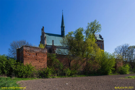 Świecie pozostałości miejskich mur&oacute;w obronnych.