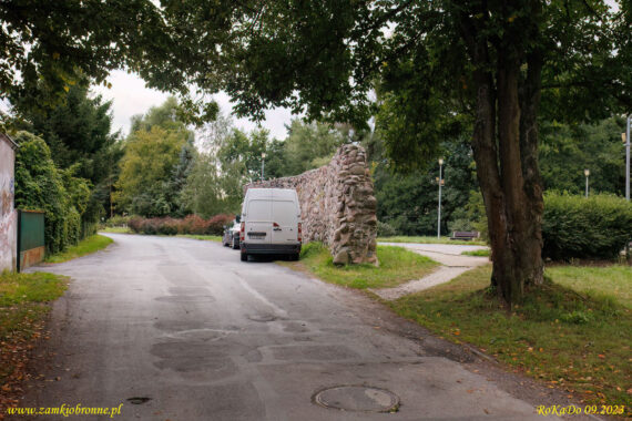 Dąbie zachowany fragment miejskich murów obronnych.